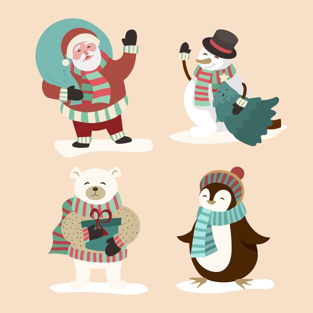 Hand drawn christmas characters collection