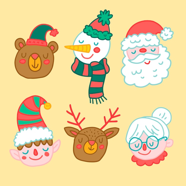 Коллекция рисованной рождественские персонажи