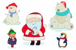Бесплатное векторное изображение Коллекция рисованной рождественские персонажи