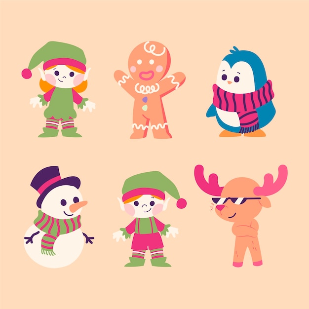 Hand drawn christmas characters collection