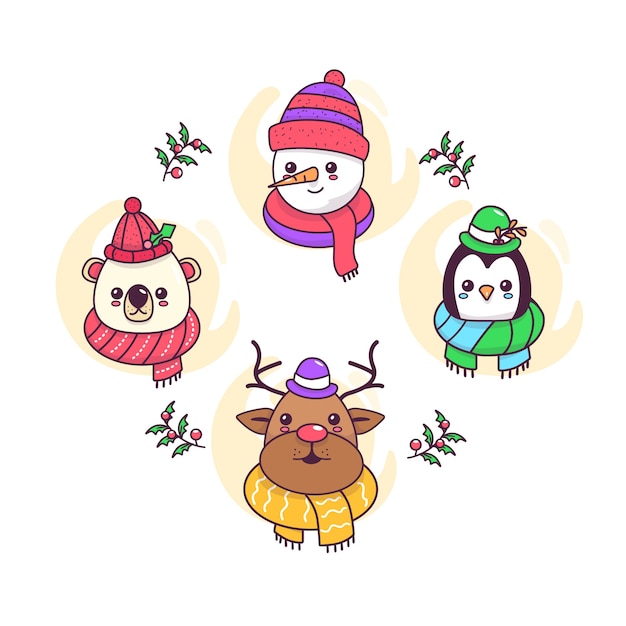 Free vector hand drawn christmas characters collection