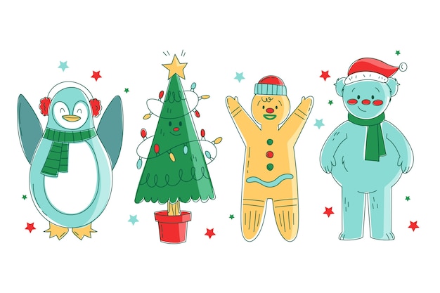 Hand drawn christmas characters collection