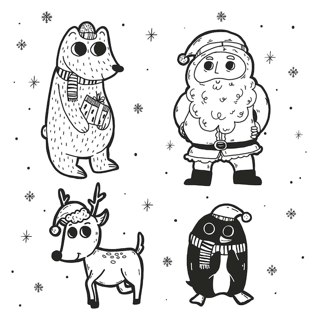 Hand drawn christmas characters collection