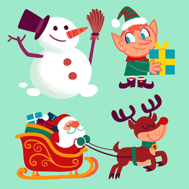 Hand drawn christmas characters collection