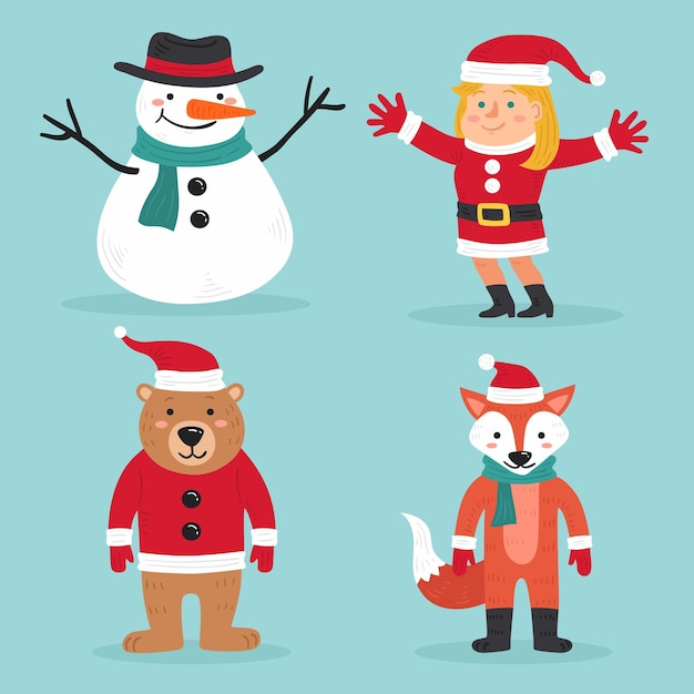 Hand drawn christmas characters collection