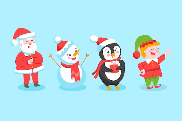 Hand drawn christmas characters collection