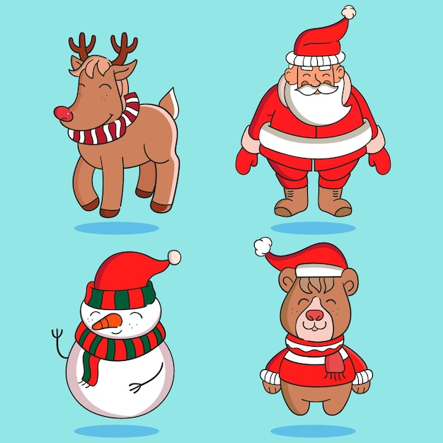 Hand drawn christmas characters collection