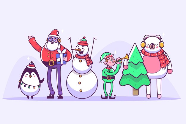 手描きのクリスマスキャラクターコレクション