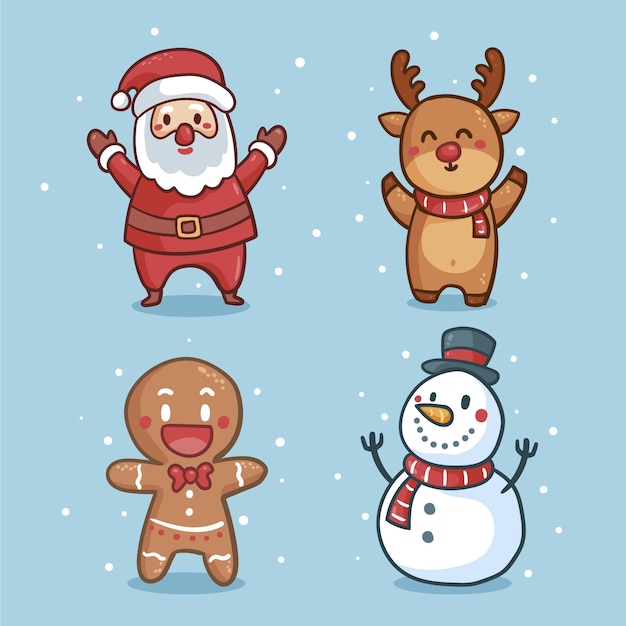 Hand drawn christmas characters collection