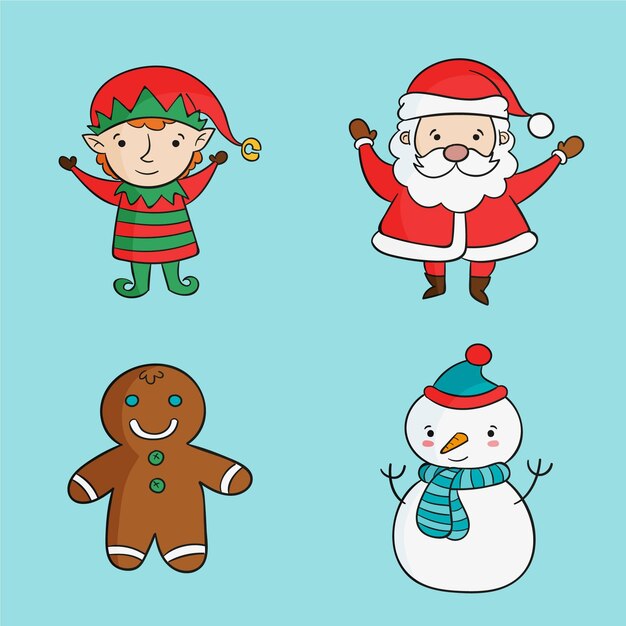 Hand drawn christmas characters collection