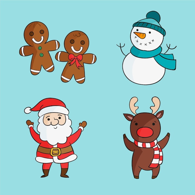 Hand drawn christmas characters collection