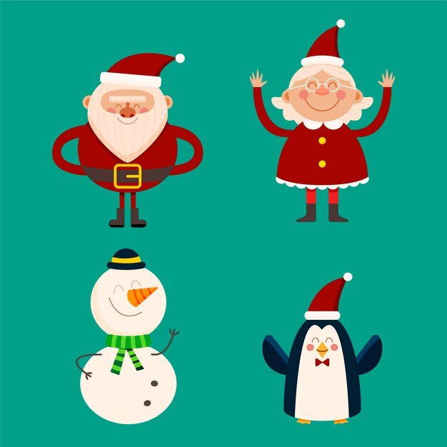 Hand drawn christmas characters collection