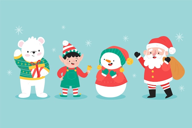 Hand drawn christmas characters collection