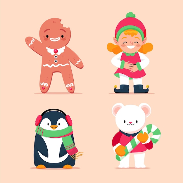 Hand drawn christmas characters collection