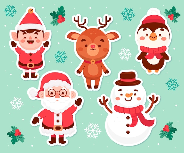 Коллекция рисованной рождественских персонажей