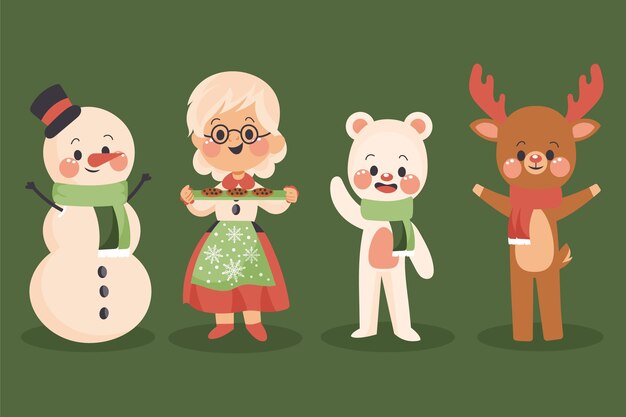 Hand drawn christmas characters collection