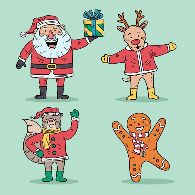 Hand drawn christmas characters set