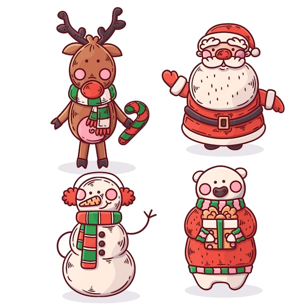 Бесплатное векторное изображение Рисованные рождественские персонажи