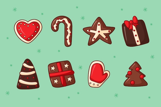 無料ベクター 手描きクリスマス チョコレート コレクション