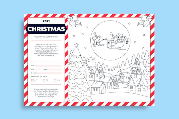 Free vector hand-drawn christmas coloring competition worksheet