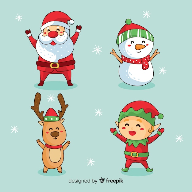 Hand drawn christmas cute character collection