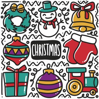 白いイラストにモミの木の形で設定されたカラフルなクリスマスのアイコンを落書き 無料のベクター 白いイラストにモミの木の形で設定されたカラフルなクリスマスのアイコンを落書き 無料のベクター