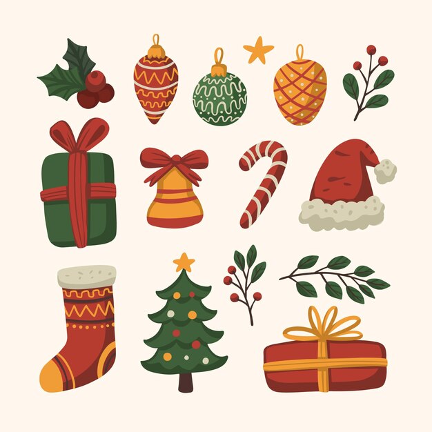 Free vector hand drawn christmas decoration collection