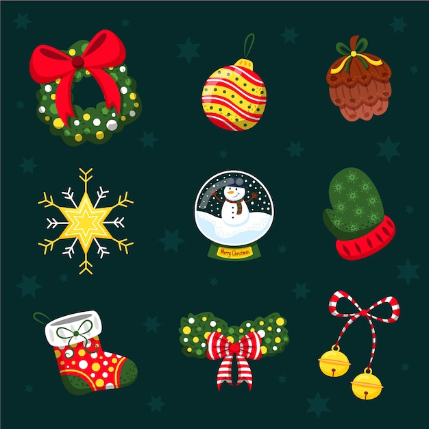 Бесплатное векторное изображение Ручной обращается пакет рождественские украшения