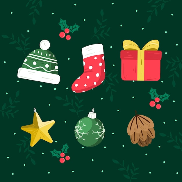 Hand drawn christmas decoration pack