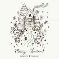 Free vector hand drawn christmas design with house