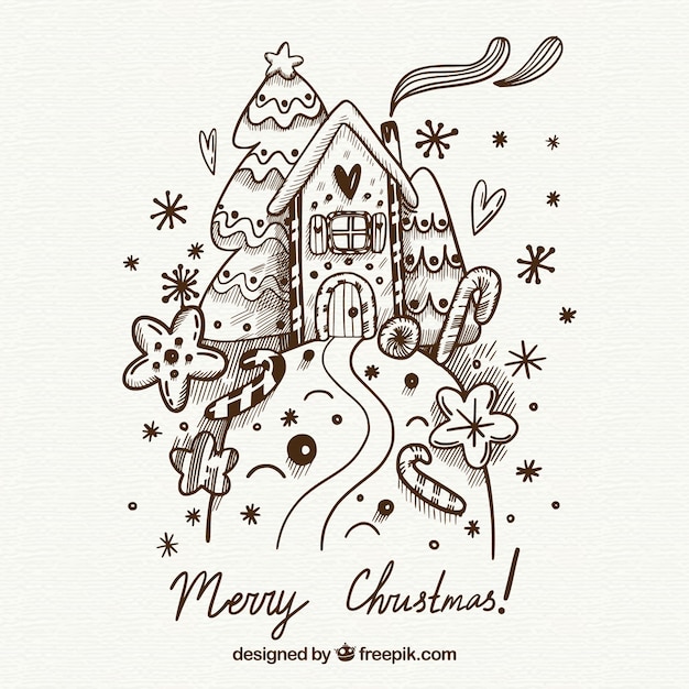 Hand drawn christmas design with house