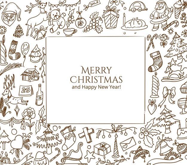 Free Vector hand drawn christmas doodle sketch card