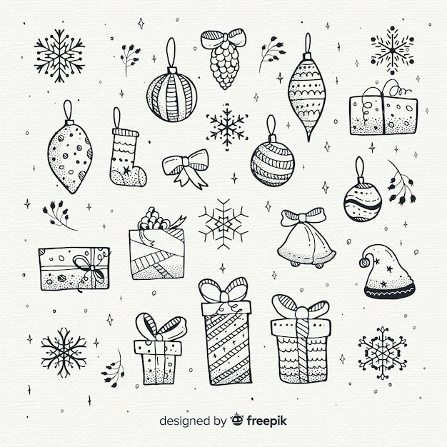 Hand drawn christmas element collection