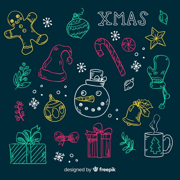 Hand drawn christmas element collection