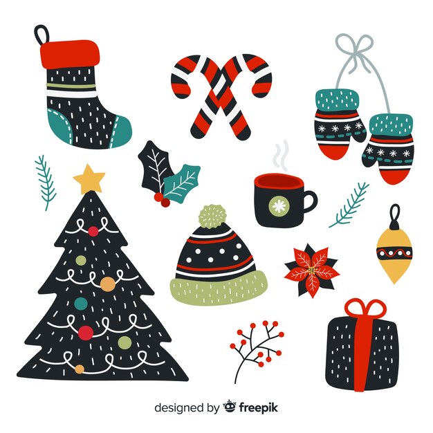 Hand drawn christmas element collection