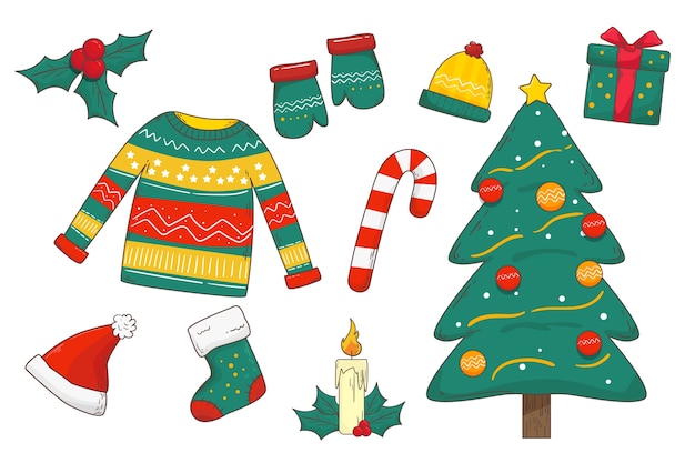 Free vector hand drawn christmas element collection