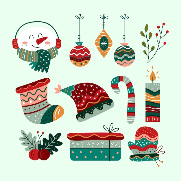 Hand drawn christmas element collection