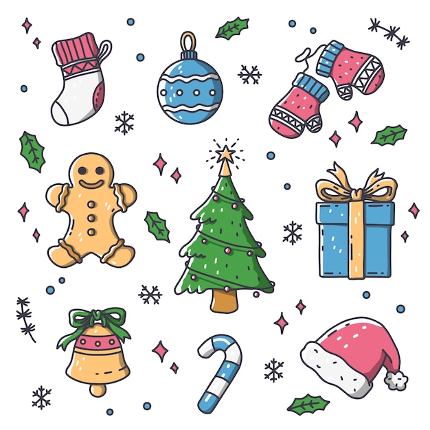 Hand drawn christmas element collection