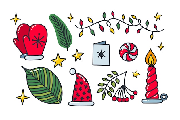 Hand drawn christmas element collection