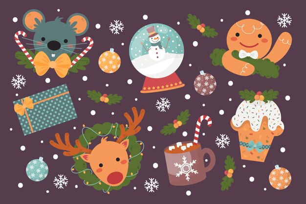 Hand drawn christmas element collection