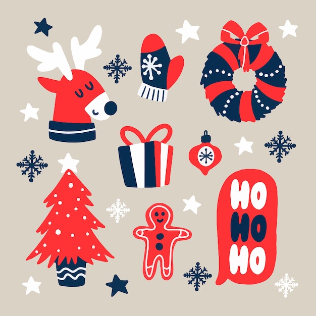 Free vector hand drawn christmas element collection