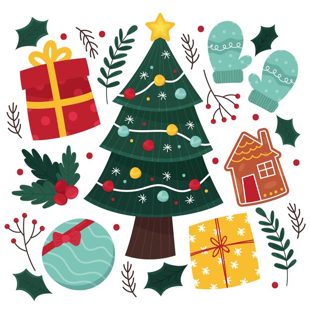 Free Vector hand drawn christmas element collection