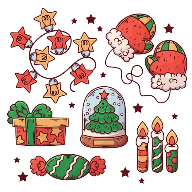 手描きのクリスマス要素コレクション