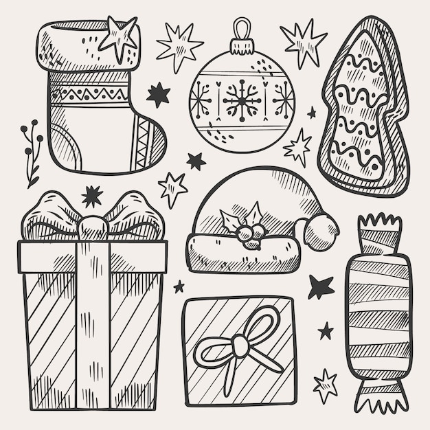 Free Vector  Assortment of hand-drawn christmas gifts