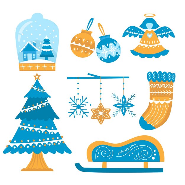 Hand drawn christmas element illustrations set