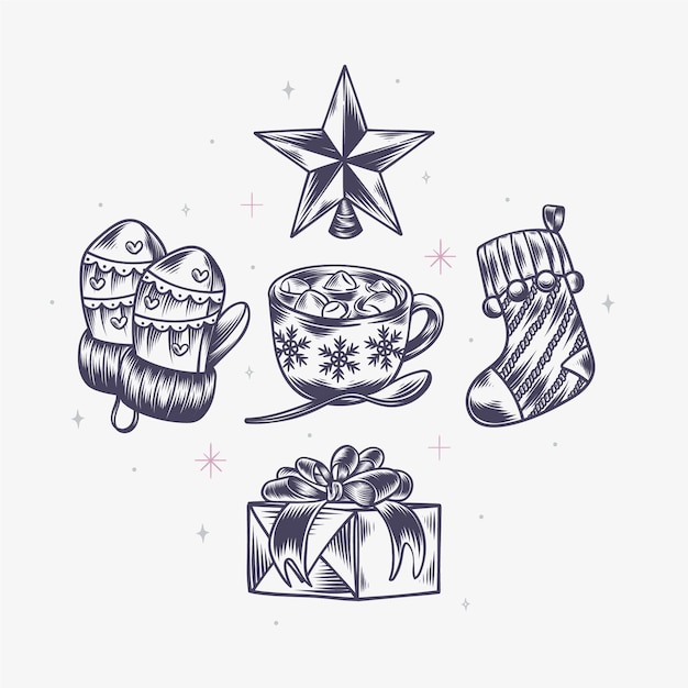 Hand drawn christmas elements collection