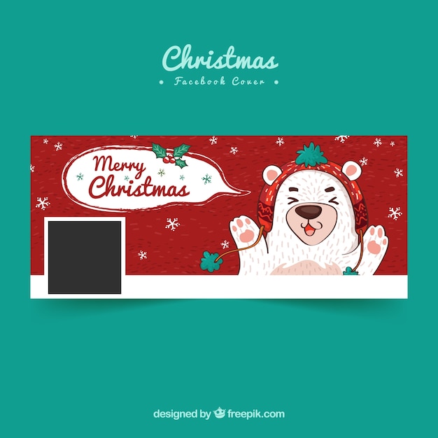 Hand drawn christmas facebook cover with a cute bear