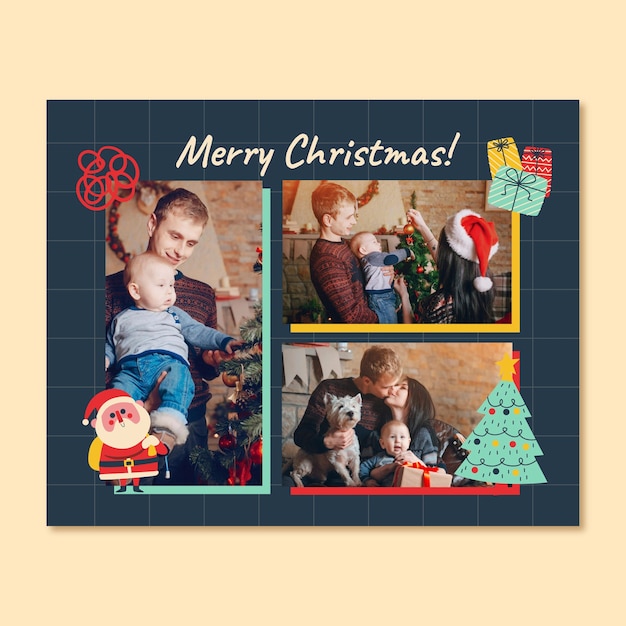 無料ベクター 手描きのクリスマス家族写真のコラージュ
