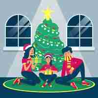 Free vector hand drawn christmas family scene concept