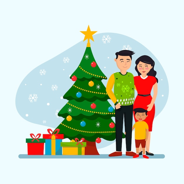 Free vector hand drawn christmas family scene concept